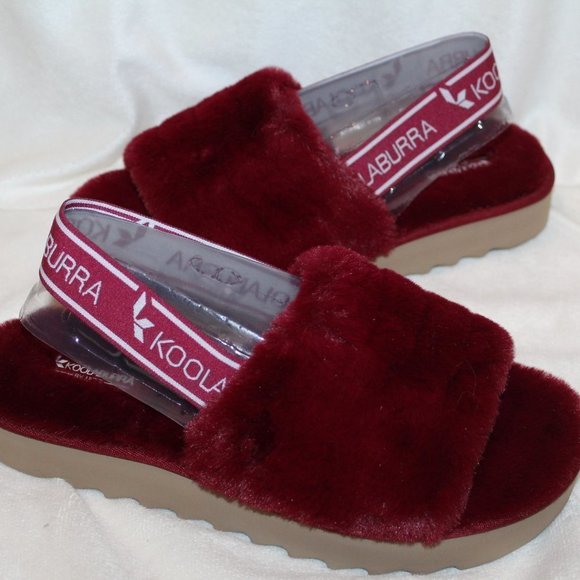 NIB UGG KOOLABURRA WOMEN'S FUR SLIPPER SANDALS BURGUNDY‎ - Picture 6 of 7